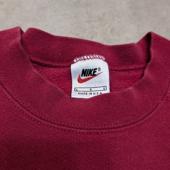 VTG 90s Nike Sweatshirt Crew Neck Mens L USA Made Center Swoosh Red - Picture 3 of 7